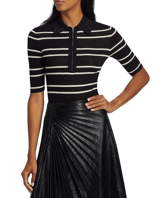 A.L.C. Black A. L.C. Cooper Striped Cotton-Blend Knit Polo Shirt