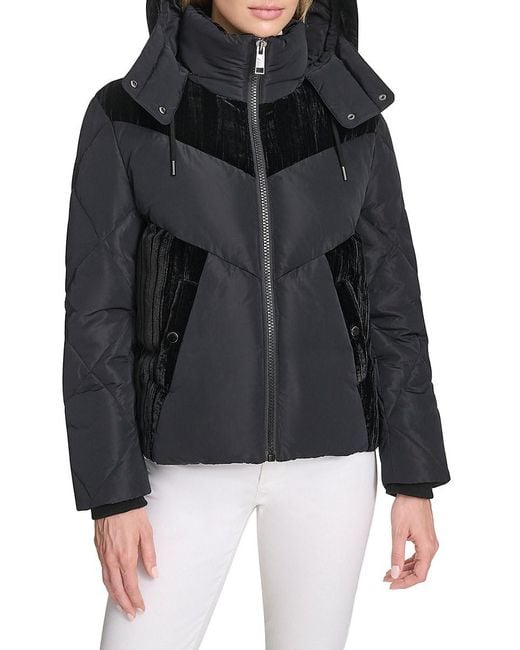 Andrew Marc Black Tayte Mixed Media Hooded Puffer Jacket