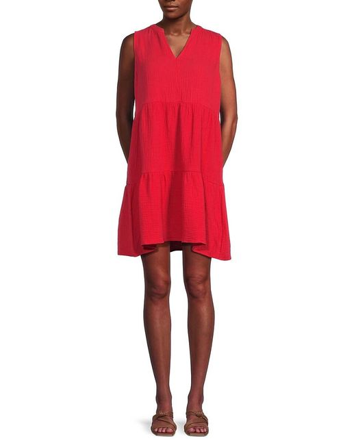 Saks Fifth Avenue Red Gauze Split V-neck Mini Dress