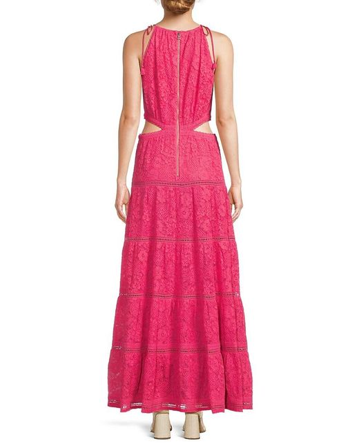 Alice + Olivia Pink Myrtice Lace Halter Maxi Dress