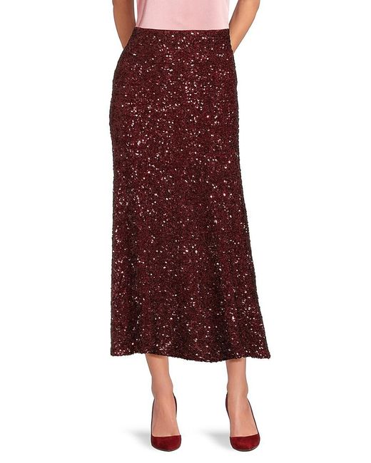 Alice + Olivia Brown Sequined Flared Midi-Skirt