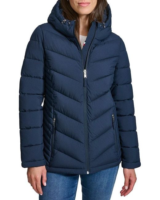 Tommy Hilfiger Blue Chevron Quilted Puffer Jacket
