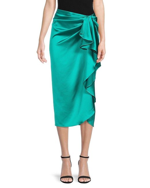 Prabal Gurung Draped Satin Faux Wrap Skirt in Green Lyst