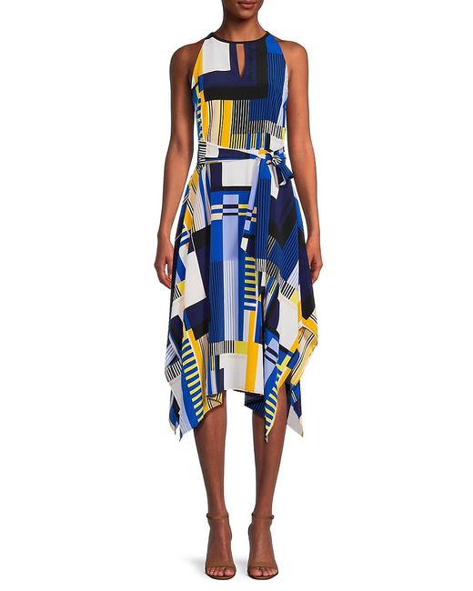Karl Lagerfeld Blue Geometric Print Midi Dress