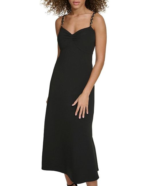 Sienna Black Chain Strap A-Line Midi-Dress