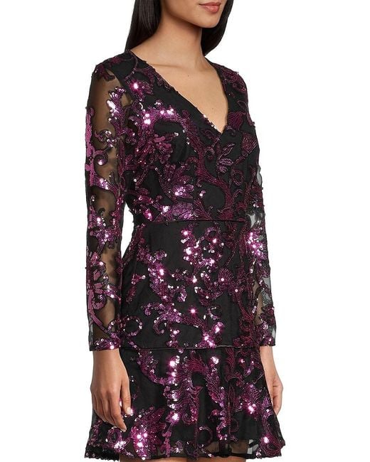 MILLY Red Sequined Long-Sleeve Minidress