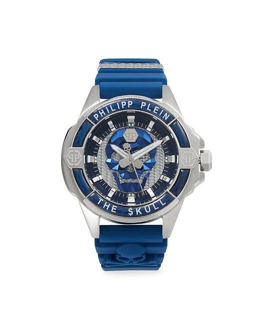 Philipp Plein Blue The $kull 46mm Stainless Steel & Silicone Strap Watch for men