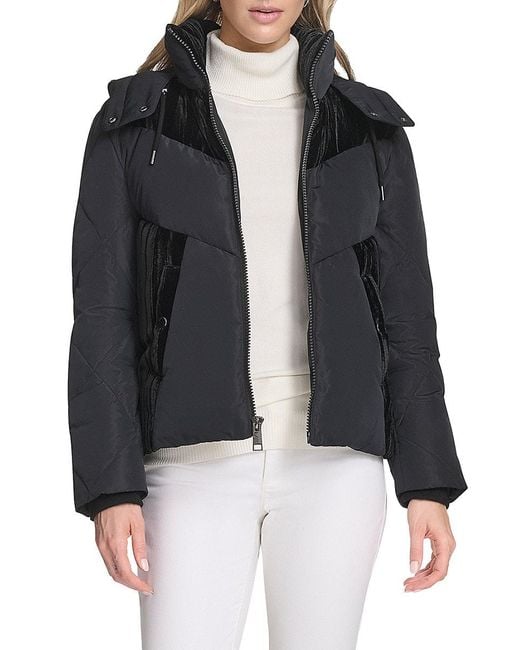 Andrew Marc Black Tayte Mixed Media Hooded Puffer Jacket