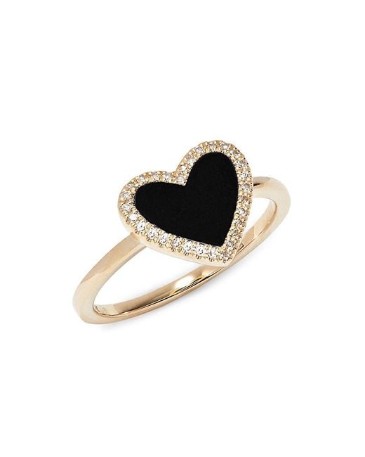 Effy Black 14K, & 0.09 Tcw Diamond Heart Ring