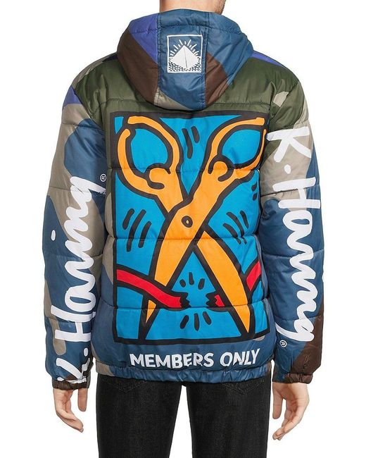 Members Only Camouflage & Graphic Hooded Puffer Jacket in Gray for Men