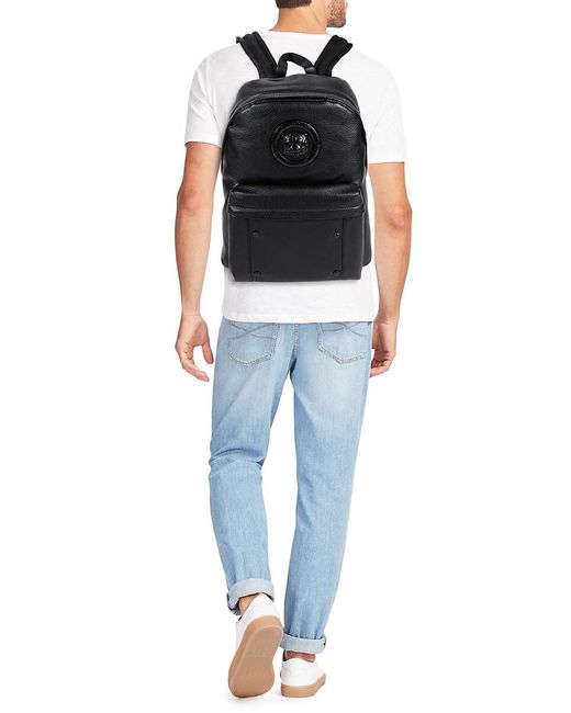 Just Cavalli Black Logo Textured Leather Backpack for men