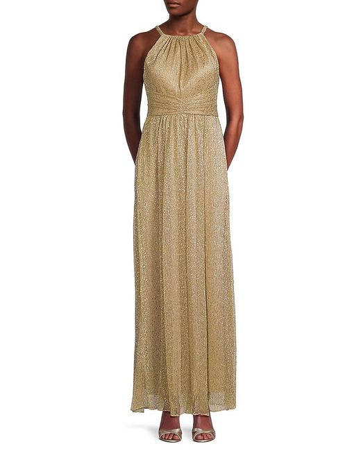 Vince Camuto Metallic Shirred Sleeveless Gown