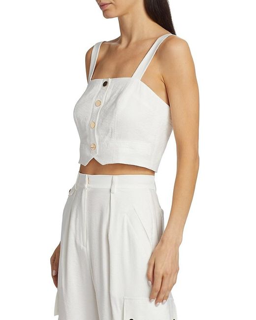 Ramy Brook White Gabi Button-Front Crop Top