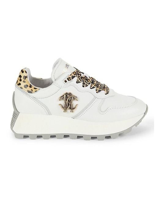 Roberto Cavalli White Logo Leather Chunky Sneakers