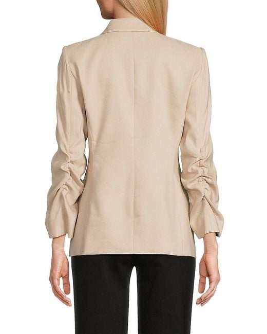 Calvin Klein Natural Ruched Sleeve Linen Blend Blazer