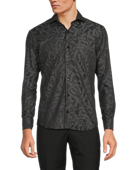 Bertigo Black Alphabet Button Down Shirt for men