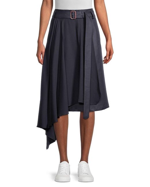 Weekend by Maxmara Blue Vibo Twill & Matte Jersey Asymmetric Skirt