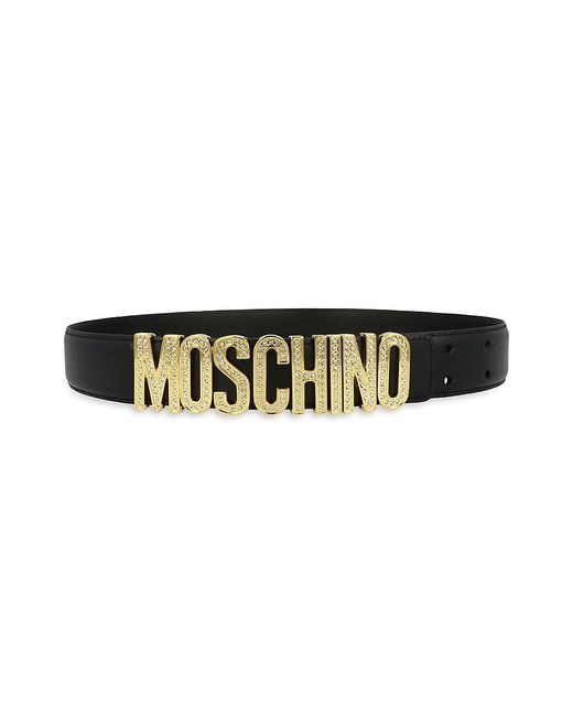 Moschino Black Crystal Embellished Logo Leather Belt
