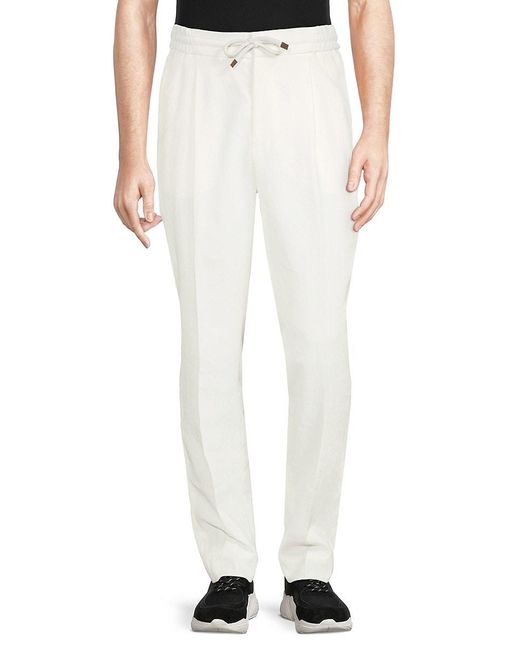 Brunello Cucinelli White Super Slim Fit Drawstring Pants for men