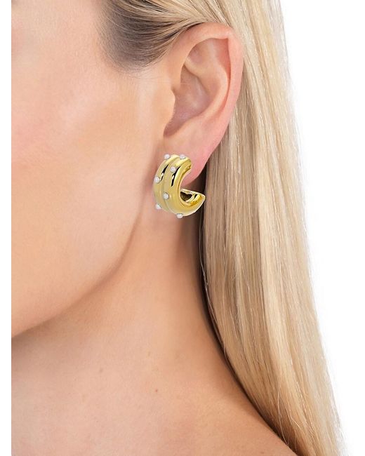 Eye Candy LA Metallic Luxe Iris 14K Goldplated & Faux Pearl Huggie Cuff Earrings