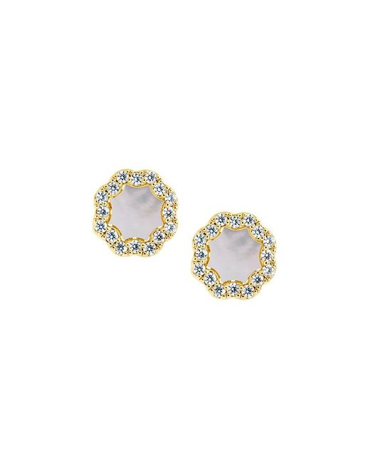 Sterling Forever White Mother Of Pearl & Cubic Zirconia Petal Stud Earrings