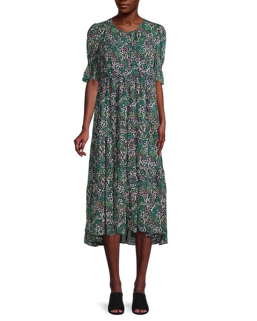 Tommy Hilfiger Green Floral Puff-sleeve Midi Dress