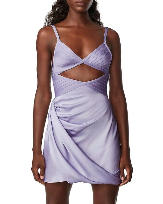 Hervé Léger Purple Draped Cutout Silk Mini Dress