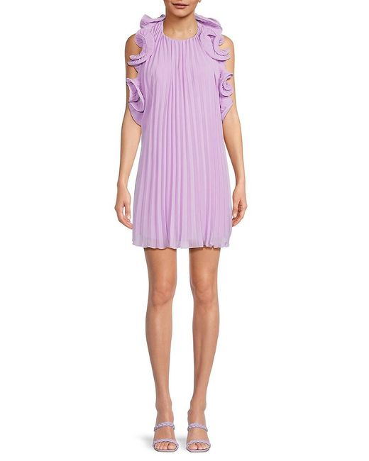 AMUR Purple Mimi Ruffle Pleated Mini A-line Dress