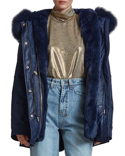 Nicole Benisti Blue Belleville Reversible Dyed Fur Parka