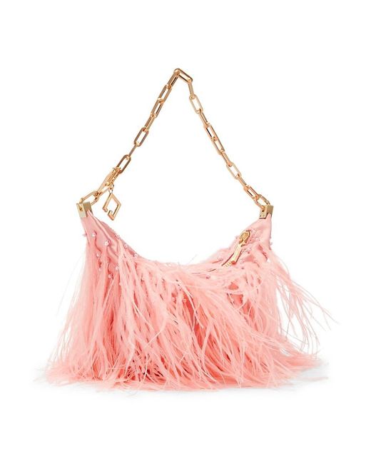 Cult Gaia Pink Feather Chain Hobo Bag