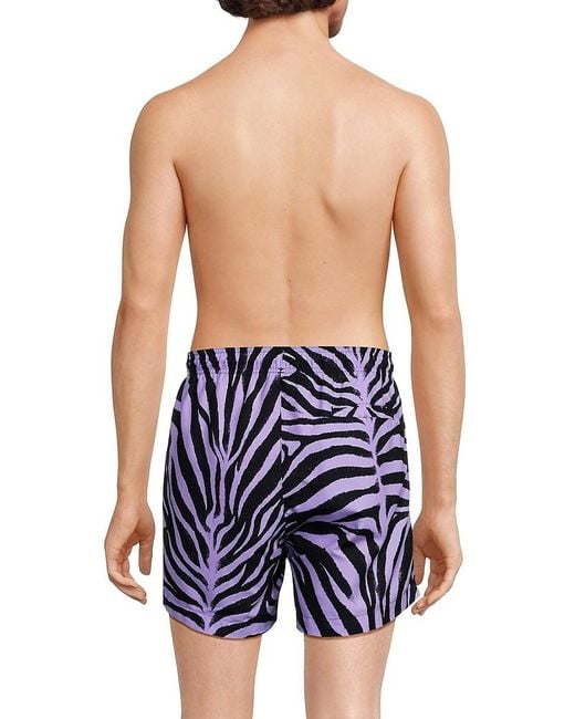 HUGO Blue Zebra Print Flat Front Swim Shorts for men