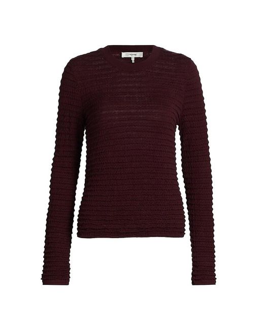 FRAME Red Smocked Silk-Cotton Crewneck Top