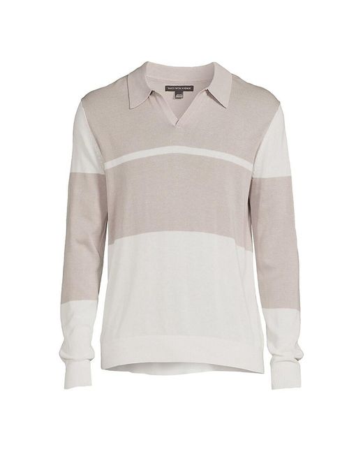 Saks Fifth Avenue White 'Colorblock Johnny Collar Sweater for men