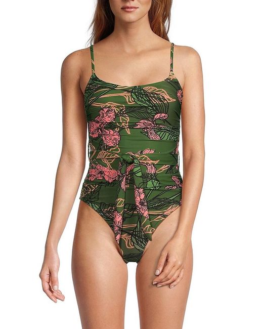 Hutch Green Zenna Floral Ruched One Piece Swimsuit