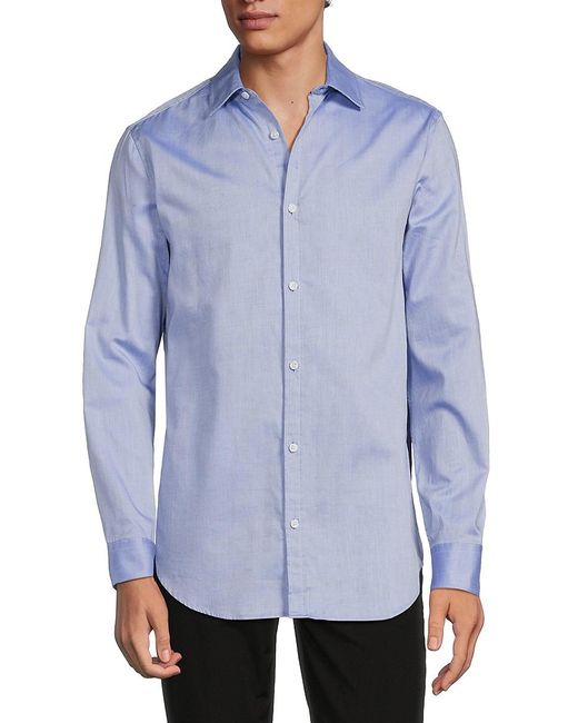 Karl Lagerfeld Blue Spread Collar Dress Shirt for men