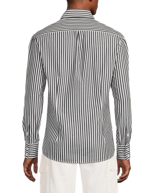 Brunello Cucinelli Gray Striped Cotton Button-Front Shirt for men