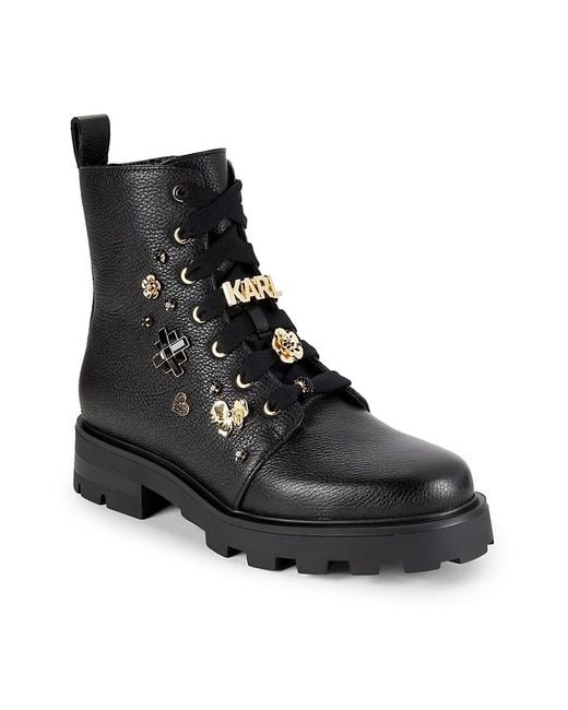 Karl Lagerfeld Black Makenzie Logo Charm Ankle Combat Boots