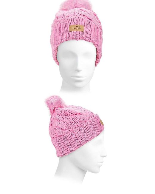 UGG Cable Knit Wool Blend Beanie in Pink Lyst