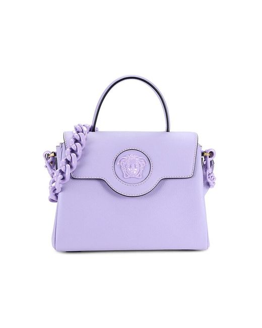 Versace Purple La Medusa Leather Top Handle Bag