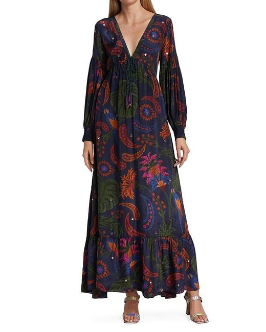 FARM Rio Synthetic Tapestry Maxi Dress in Blue | Lyst