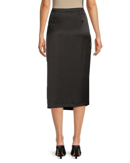 Halston Heritage Black Draped Faux Wrap Midi-Skirt