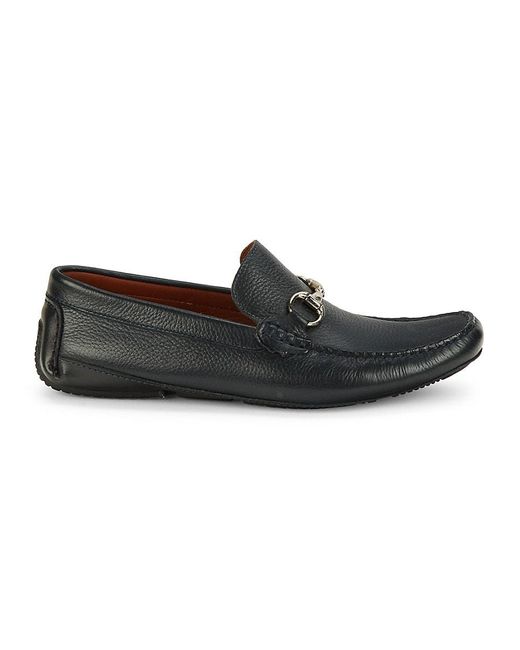 Massimo Matteo Pebbled Leather Bit Driving Loafers in Navy (Blue ...