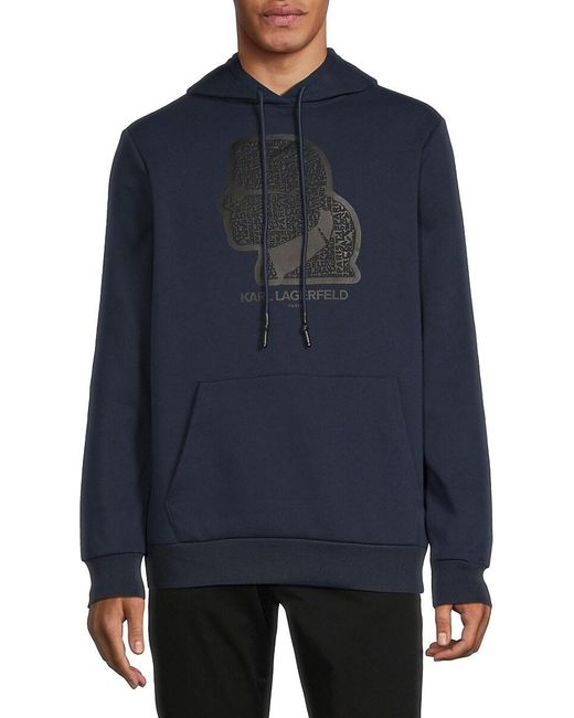 Karl Lagerfeld Blue Graphic Drawstring Hoodie for men