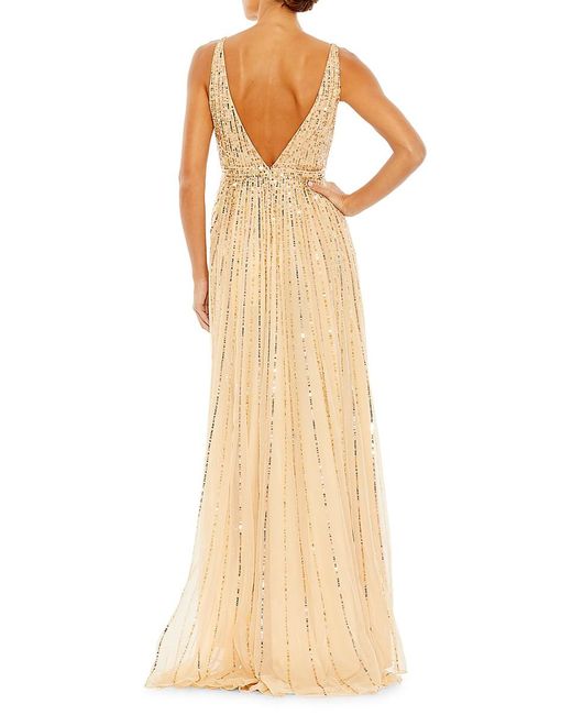 Mac Duggal Plunging Neckline Sequin Gown in Natural | Lyst UK