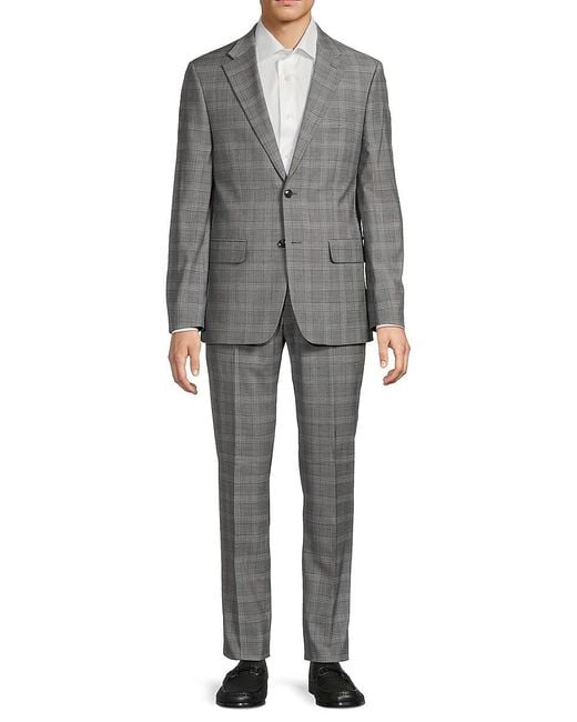 Tommy Hilfiger Gray Modern-fot Plaid Wool Blend Suit for men
