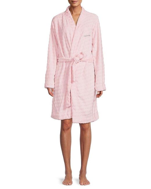 Calvin Klein Textured Belted Robe in Pink | Lyst