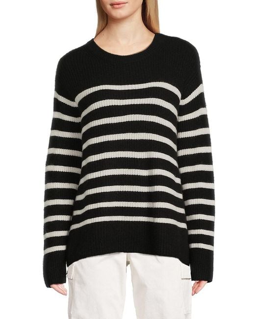 Alice + Olivia Black Harold Striped Wool & Cashmere Sweater