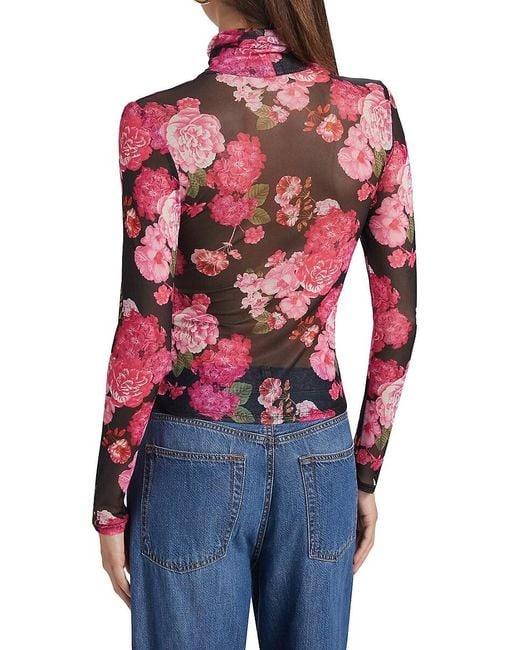 Generation Love Blue Tyla Floral-Mesh Turtleneck Top