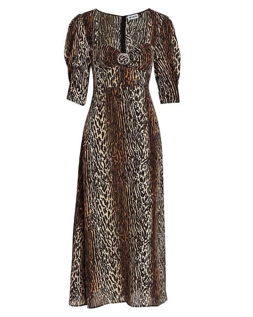 Rixo Brown Karen Animal Print Midi Dress