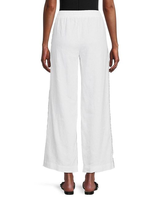 Saks Fifth Avenue White Sequin Trim 100% Linen Pants